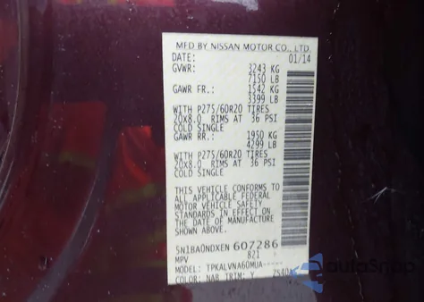 2014 Nissan Armada Sl from USA, damaged, VIN 5N1BA0NDXEN607286